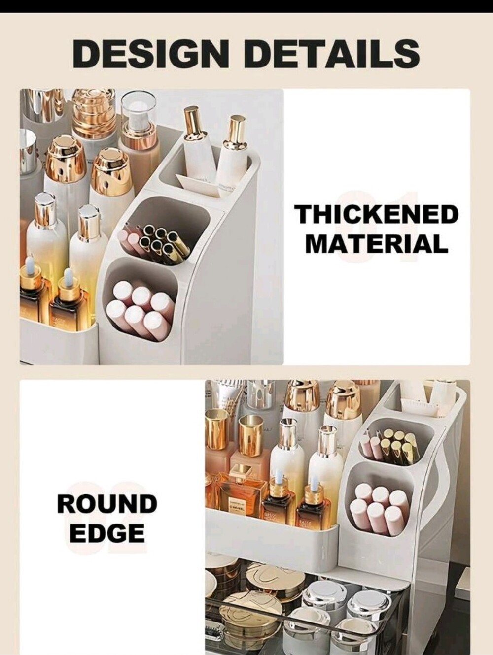 White Makeup Organizer Storage Drawer with Clear Front - Picture 10 of 11